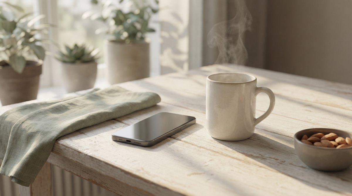 蘑菇视频 - 清晨温暖生活场景，木桌热茶，自然光感 - 7c9pg733.cn